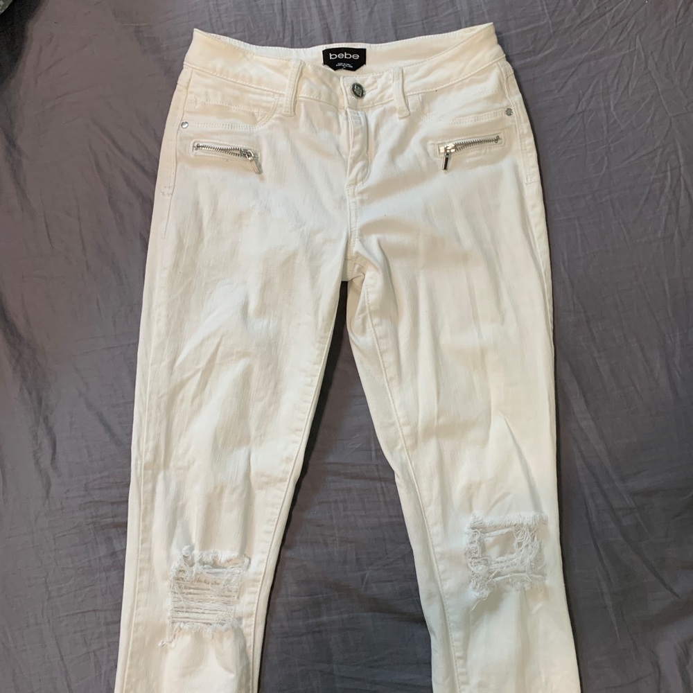 Bebe White Ripped Jeans